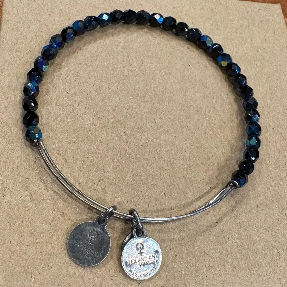 Alex and Ani Black with Blue Sheen Beaded Expandable Bracelet